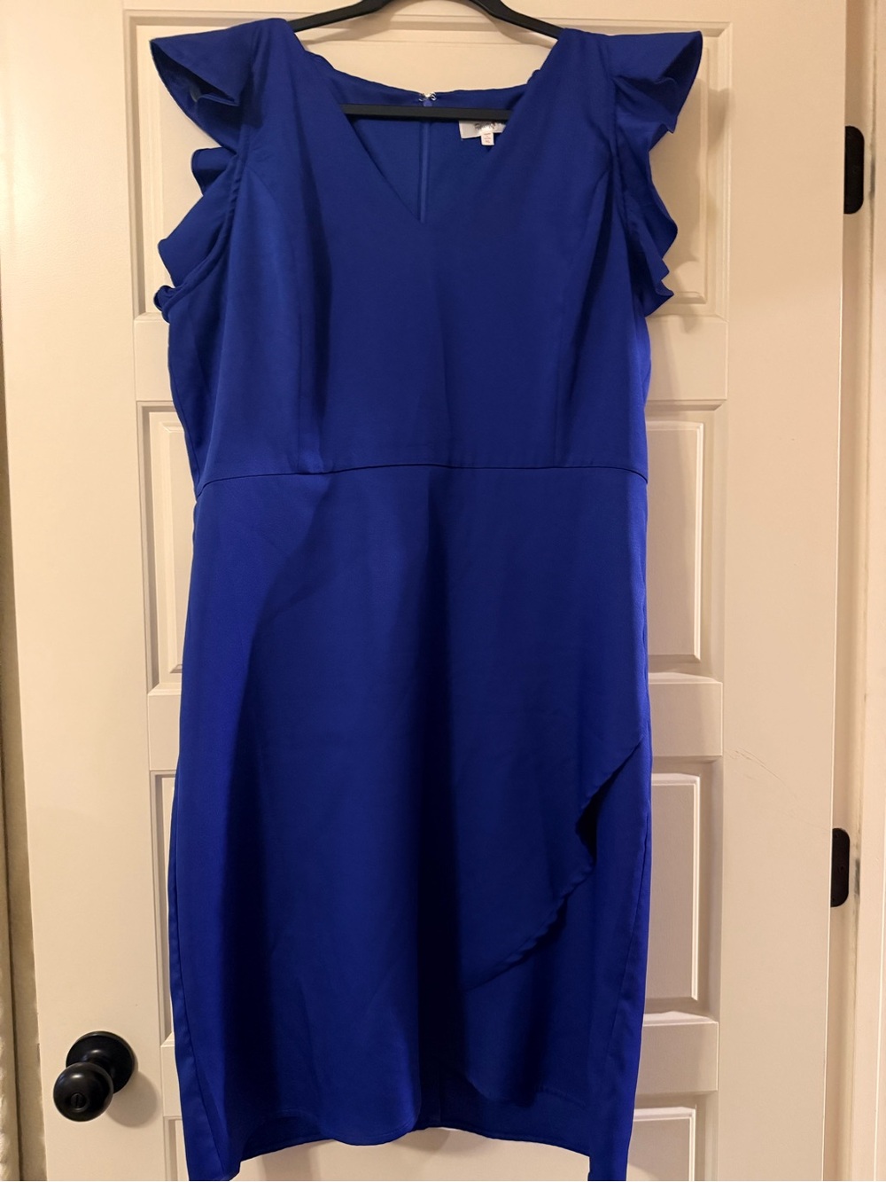 Vivid Blue Ruffle Sleeve Midi Dress